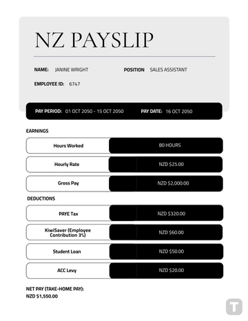 Free NZ Payslip Template to Edit Online