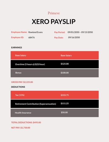 Free Xero Payslip Template to Edit Online