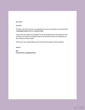 Part-Time Job Resignation Letter