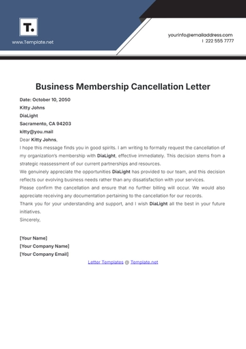 Free Business Membership Cancellation Letter Template to Edit Online