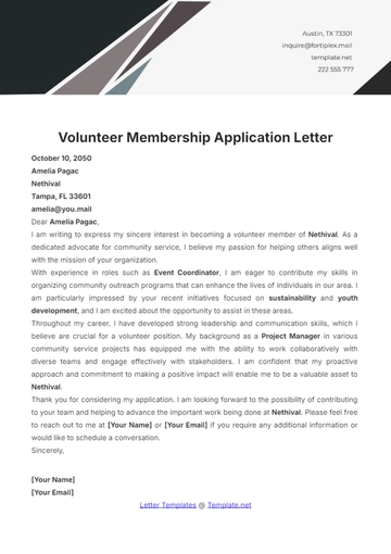Free Volunteer Membership Application Letter Template to Edit Online