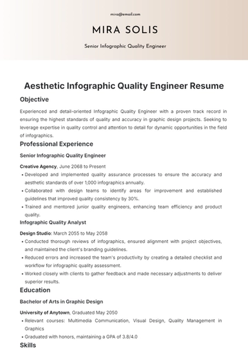 Free Aesthetic Infographic Quality Engineer Resume Template to Edit Online
