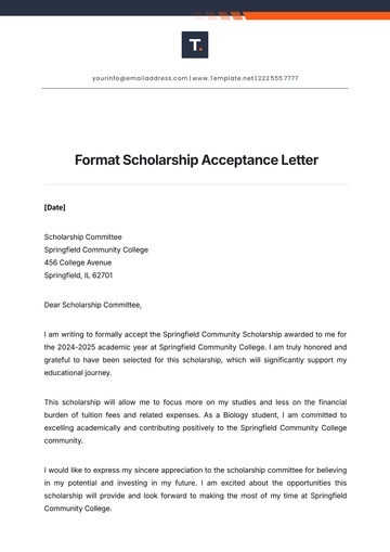 Free Format Scholarship Acceptance Letter Template to Edit Online