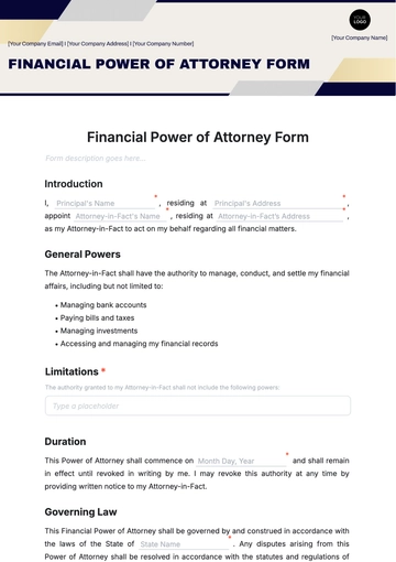 Free Financial Power of Attorney Form Template to Edit Online