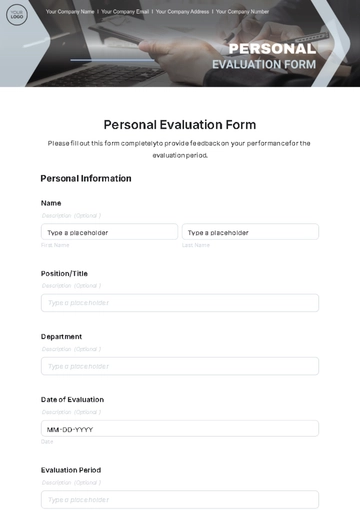 Free Personal Evaluation Form Template to Edit Online