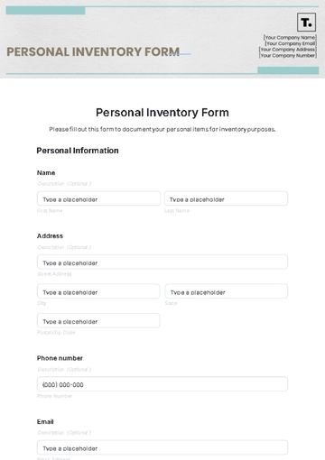 Free Personal Inventory Form Template to Edit Online
