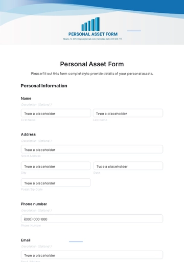 Free Personal Asset Form Template to Edit Online