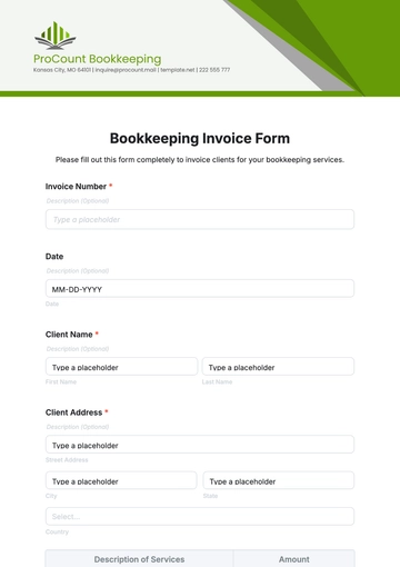 Free Bookkeeping Invoice Form Template to Edit Online