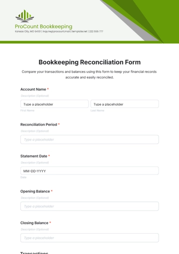 Free Bookkeeping Reconciliation Form Template to Edit Online