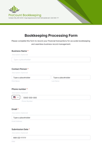Free Bookkeeping Processing Form Template to Edit Online
