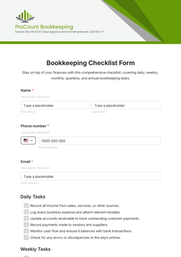 Free Bookkeeping Checklist Form Template to Edit Online