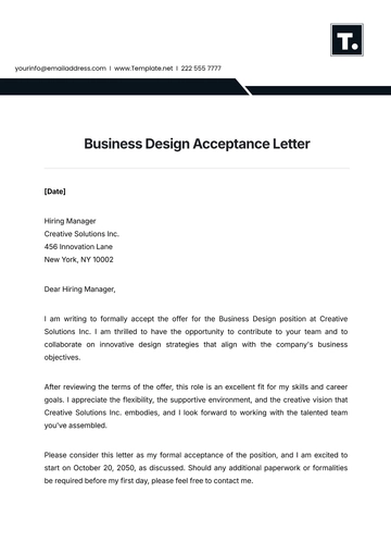 Free Business Design Acceptance Letter Template to Edit Online