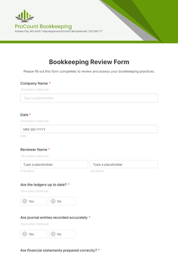 Free Bookkeeping Review Form Template to Edit Online
