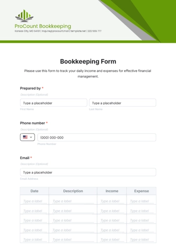 Free Bookkeeping Form Template to Edit Online