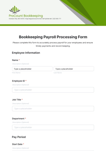Free Bookkeeping Payroll Processing Form Template to Edit Online