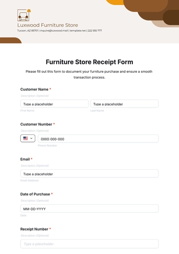 Free Furniture Store Receipt Form Template to Edit Online