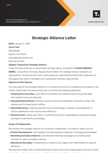 Free Strategic Alliance Letter Template to Edit Online