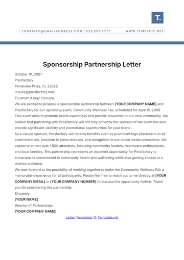 Free Sponsorship Partnership Letter Template to Edit Online