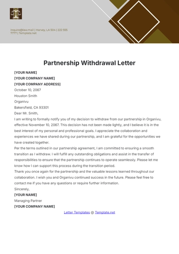 Free Partnership Withdrawal Letter Template to Edit Online