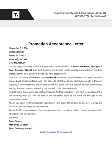Free Promotion Acceptance Letter Template to Edit Online