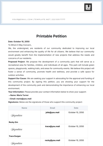 Free Printable Petition Template to Edit Online