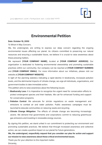 Free Environmental Petition Template to Edit Online