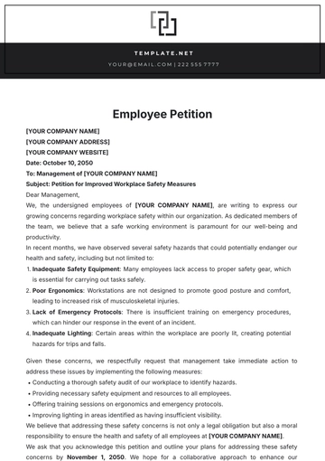Free Employee Petition Template to Edit Online