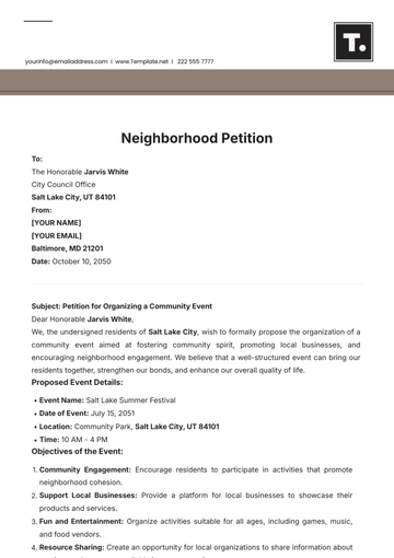 Free Neighborhood Petition Template to Edit Online