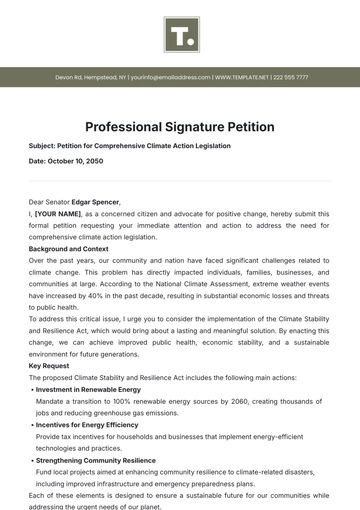 Free Professional Signature Petition Template to Edit Online