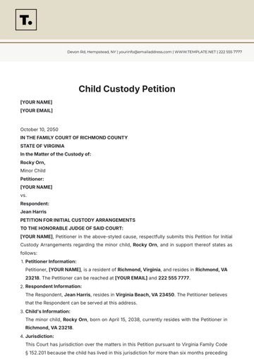Free Child Custody Petition Template to Edit Online