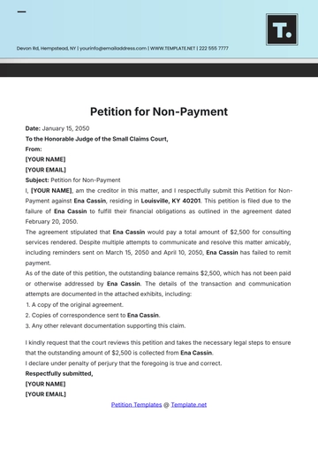 Free Petition for Non-Payment Template to Edit Online