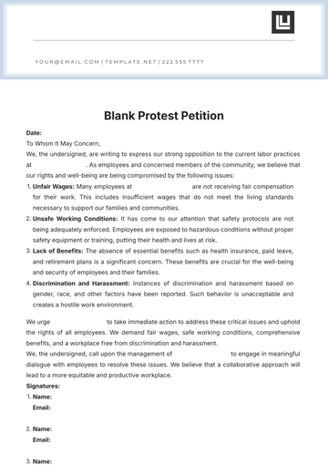 Free Blank Protest Petition Template to Edit Online