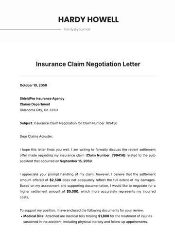Free Insurance Claim Negotiation Letter Template to Edit Online