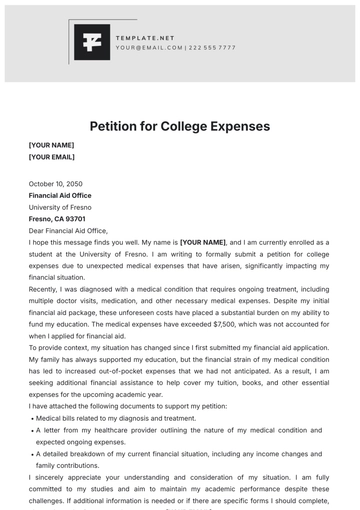 Free Petition for College Expenses Template to Edit Online