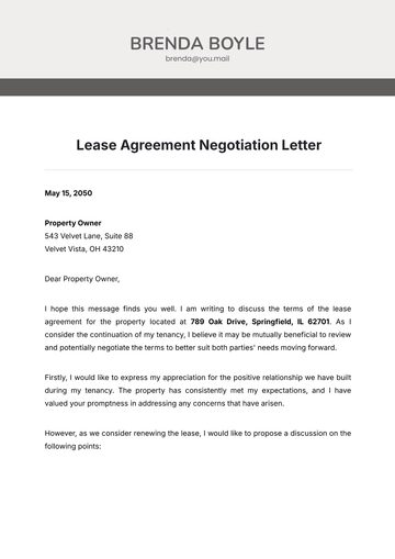Free Lease Agreement Negotiation Letter Template to Edit Online