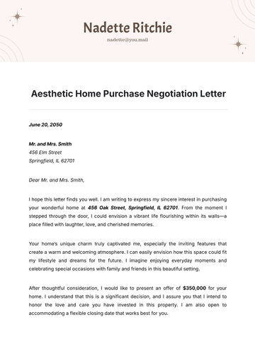 Free Aesthetic Home Purchase Negotiation Letter Template to Edit Online