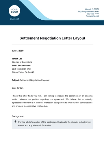 Free Settlement Negotiation Letter Layout Template to Edit Online