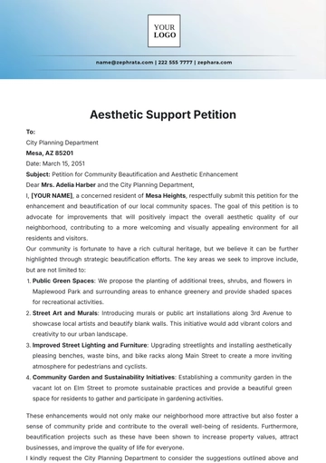 Free Aesthetic Support Petition Template to Edit Online