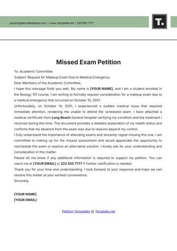 Free Missed Exam Petition Template to Edit Online