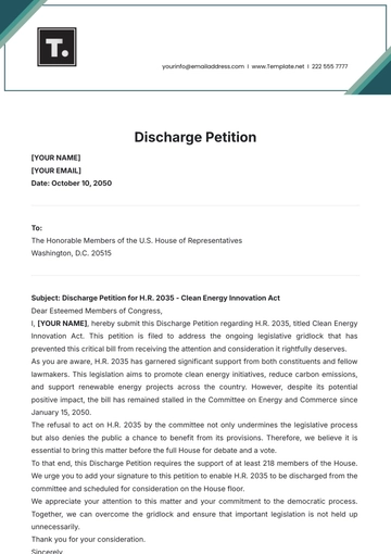 Free Discharge Petition Template to Edit Online