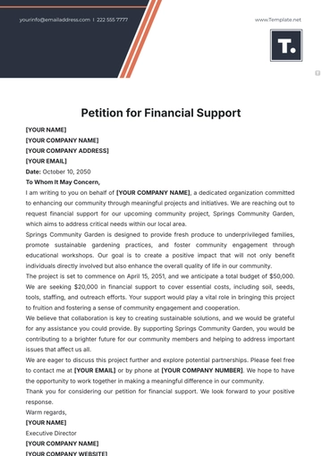 Free Petition for Financial Support Template to Edit Online