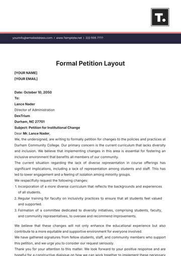 Free Formal Petition Layout Template to Edit Online