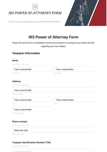 Free IRS Power of Attorney Form Template to Edit Online