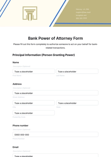 Free Bank Power of Attorney Form Template to Edit Online