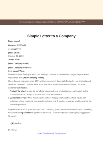 Free Simple Letter to a Company Template to Edit Online