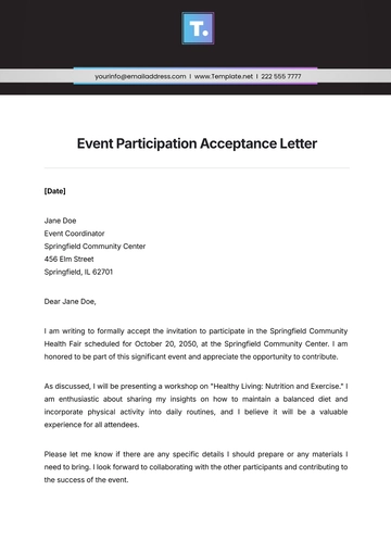 Free Event Participation Acceptance Letter Template to Edit Online