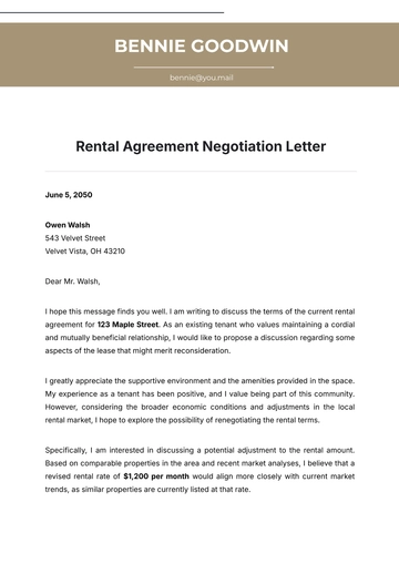 Free Rental Agreement Negotiation Letter Template to Edit Online