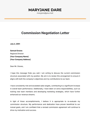 Free Commission Negotiation Letter Template to Edit Online