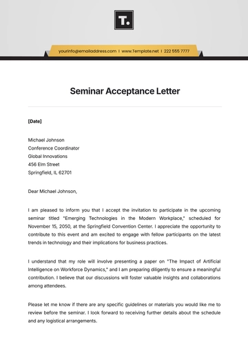 Free Seminar Acceptance Letter Template to Edit Online