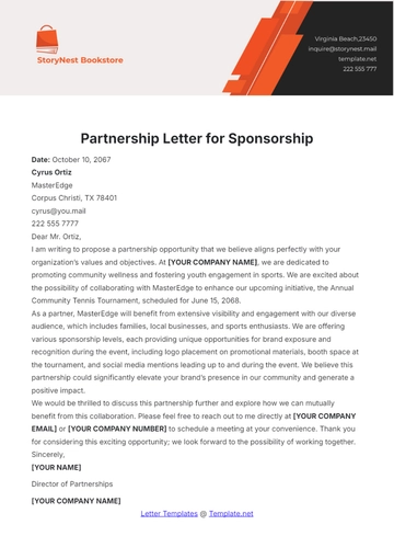 Free Partnership Letter for Sponsorship Template to Edit Online